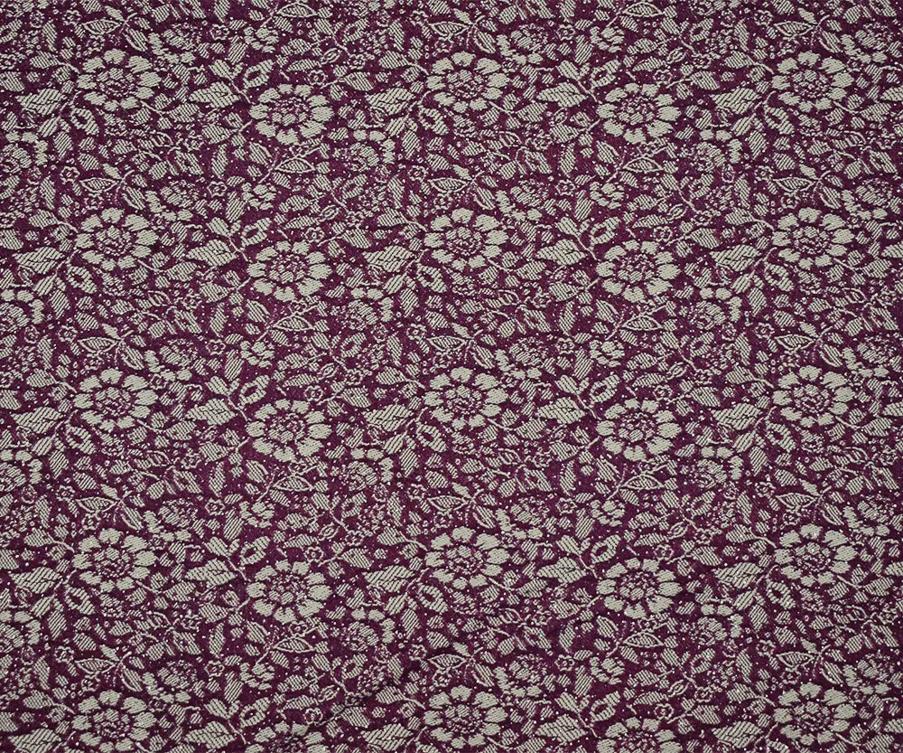 Purple-White-Silver Rayon Blend Stretch Floral Bengaline Jacquard Fabric