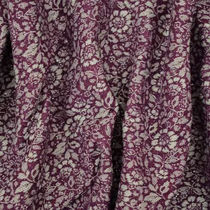 Purple-White-Silver Rayon Blend Stretch Floral Bengaline Jacquard Fabric