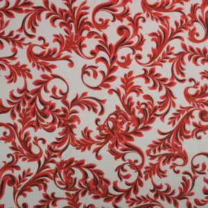 Red Floral on White Printed Polyester Mikado Fabric