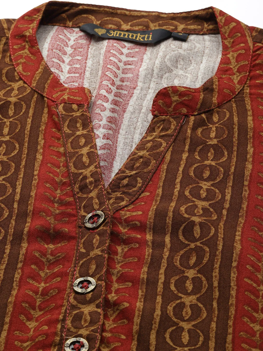 Red Viscose Rayon Striped Printed Tunic
