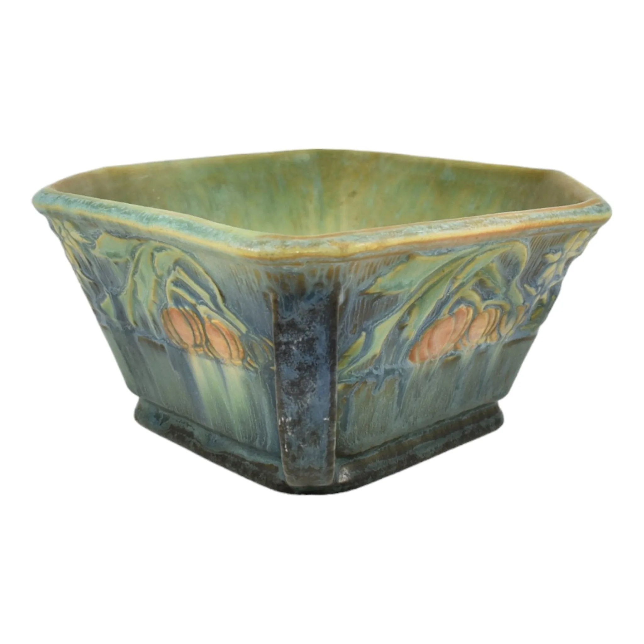 Roseville Baneda Green 1932 Arts And Crafts Handled Ceramic Console Bowl 234-10