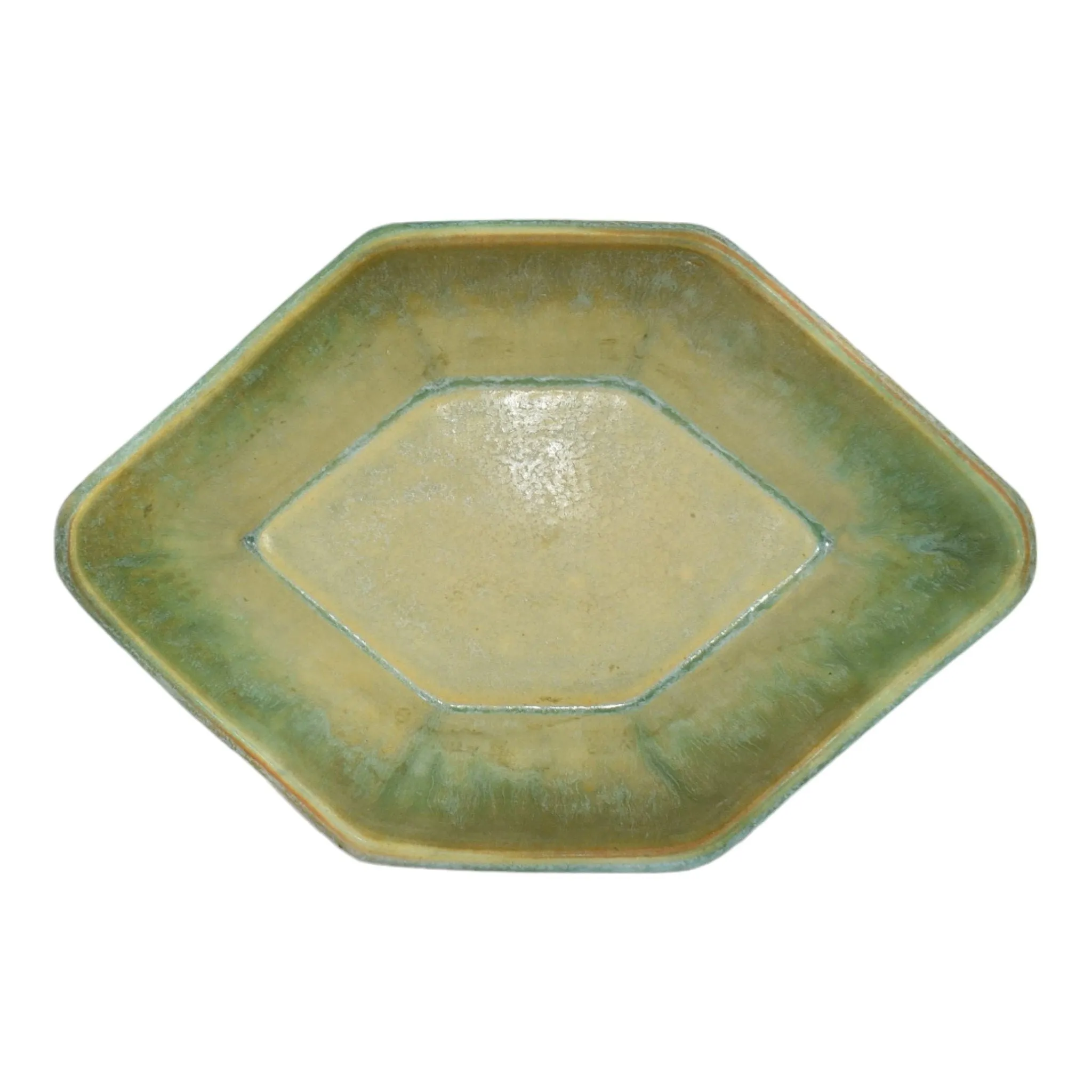 Roseville Baneda Green 1932 Arts And Crafts Handled Ceramic Console Bowl 234-10