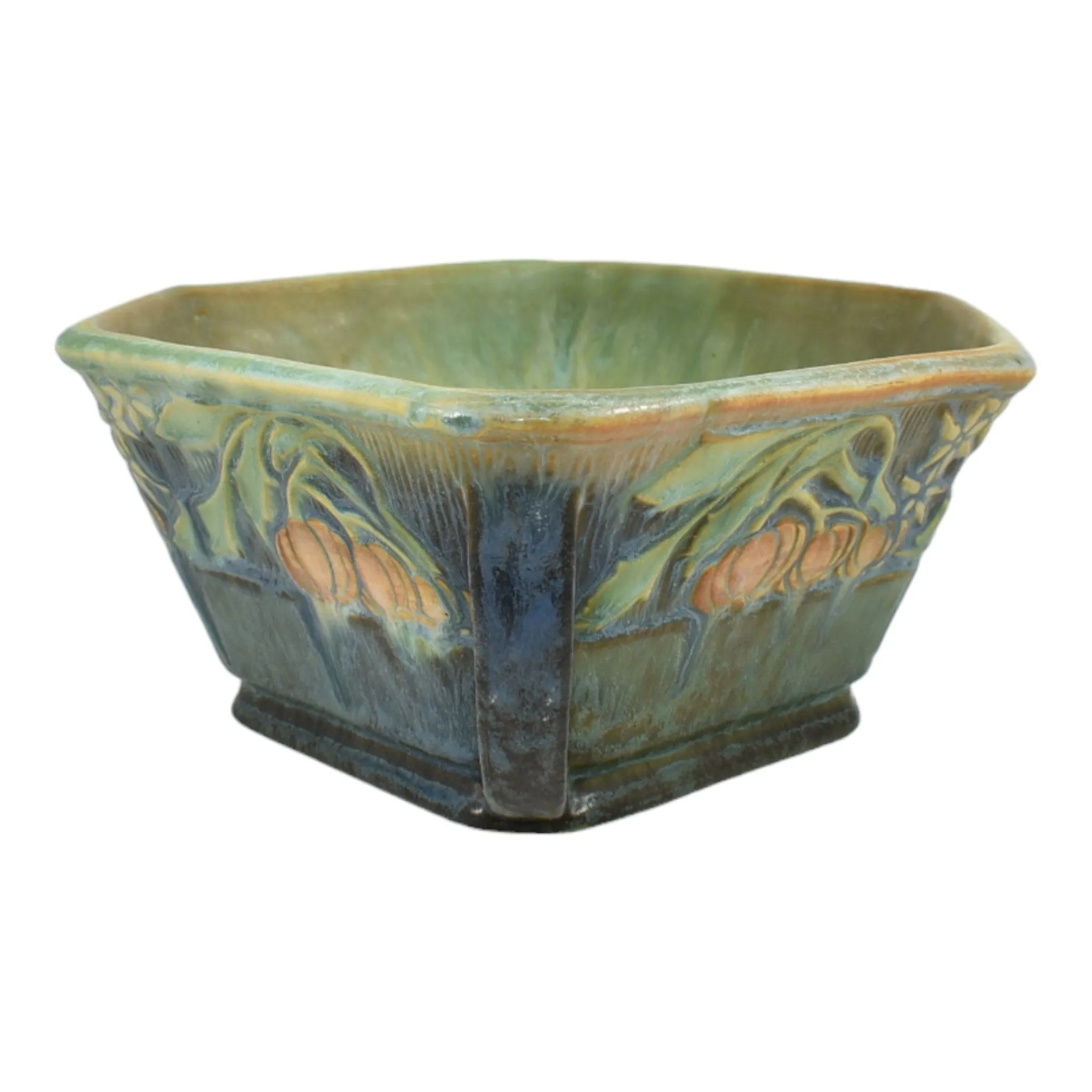 Roseville Baneda Green 1932 Arts And Crafts Handled Ceramic Console Bowl 234-10