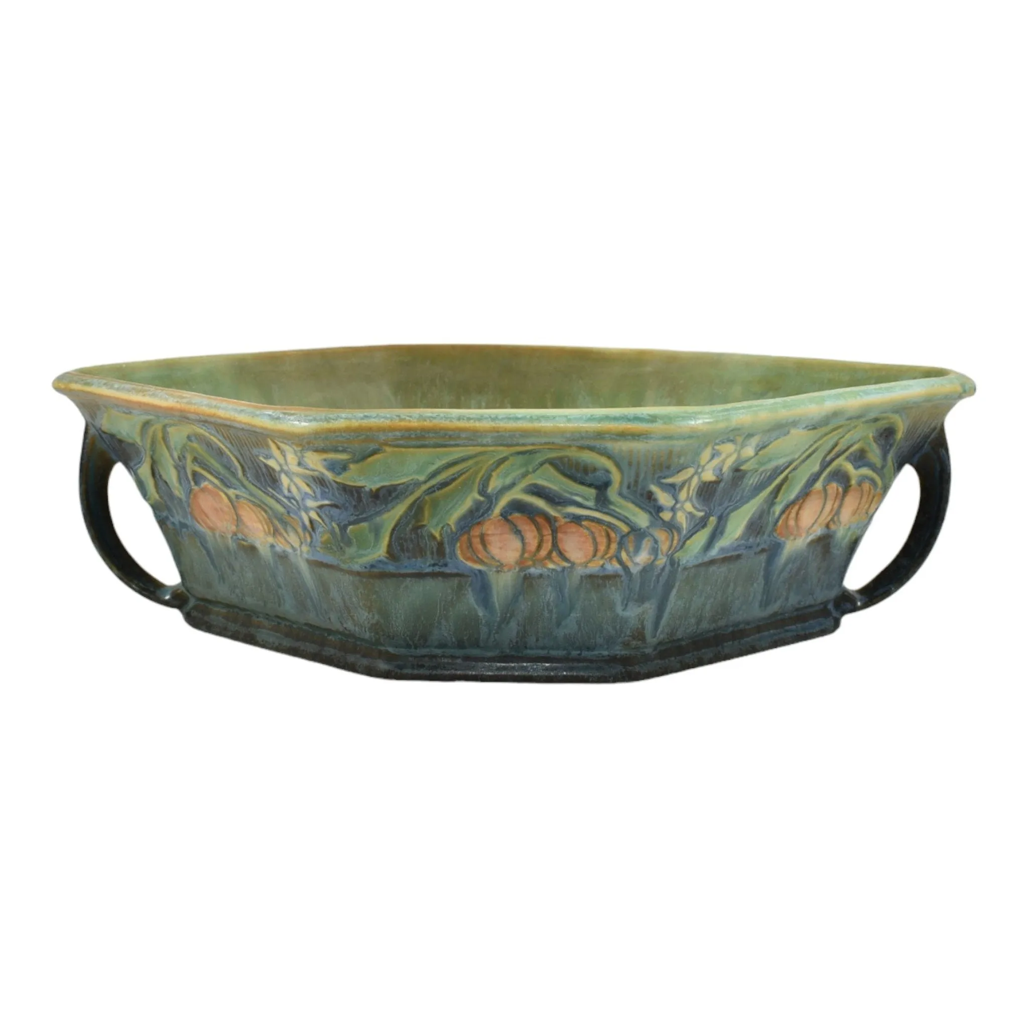 Roseville Baneda Green 1932 Arts And Crafts Handled Ceramic Console Bowl 234-10