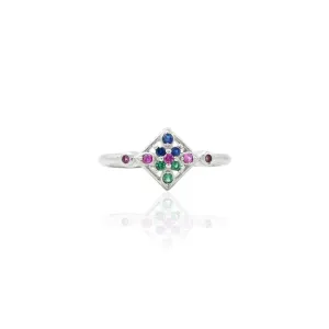 Silver Green And Pink Gemstones Ring