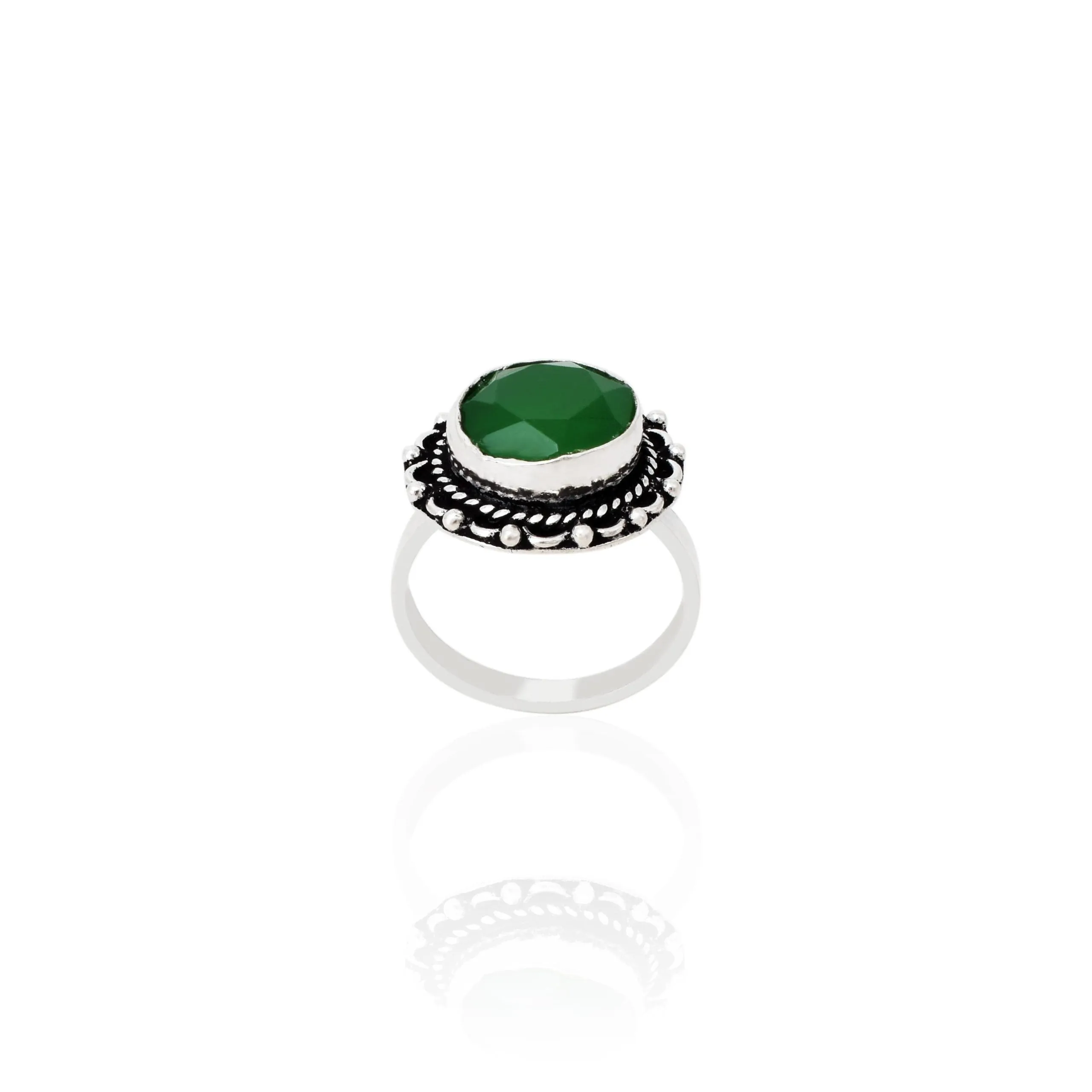 Silver Traditional Green Gem Girls Ring