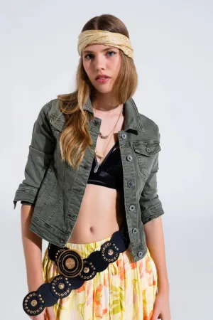 Slim Denim Trucker Jacket In Khaki