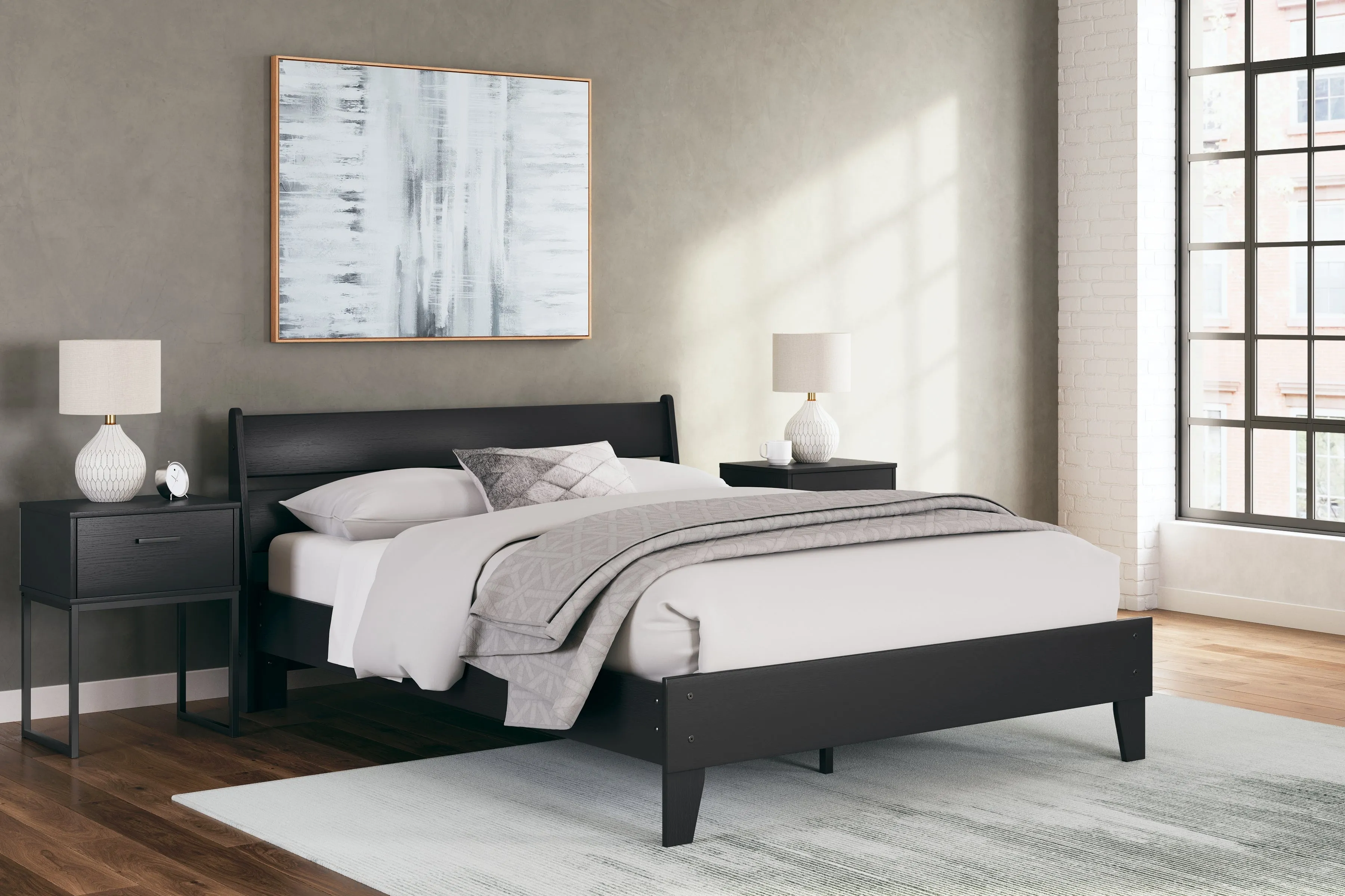 Socalle Queen Panel Platform Bed with Dresser and 2 Nightstands in Black