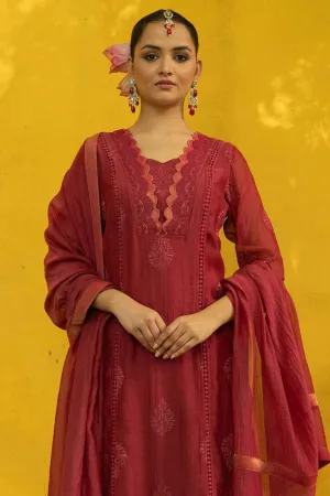 Soft Chanderi Embroidered Suit with Scallop Neck