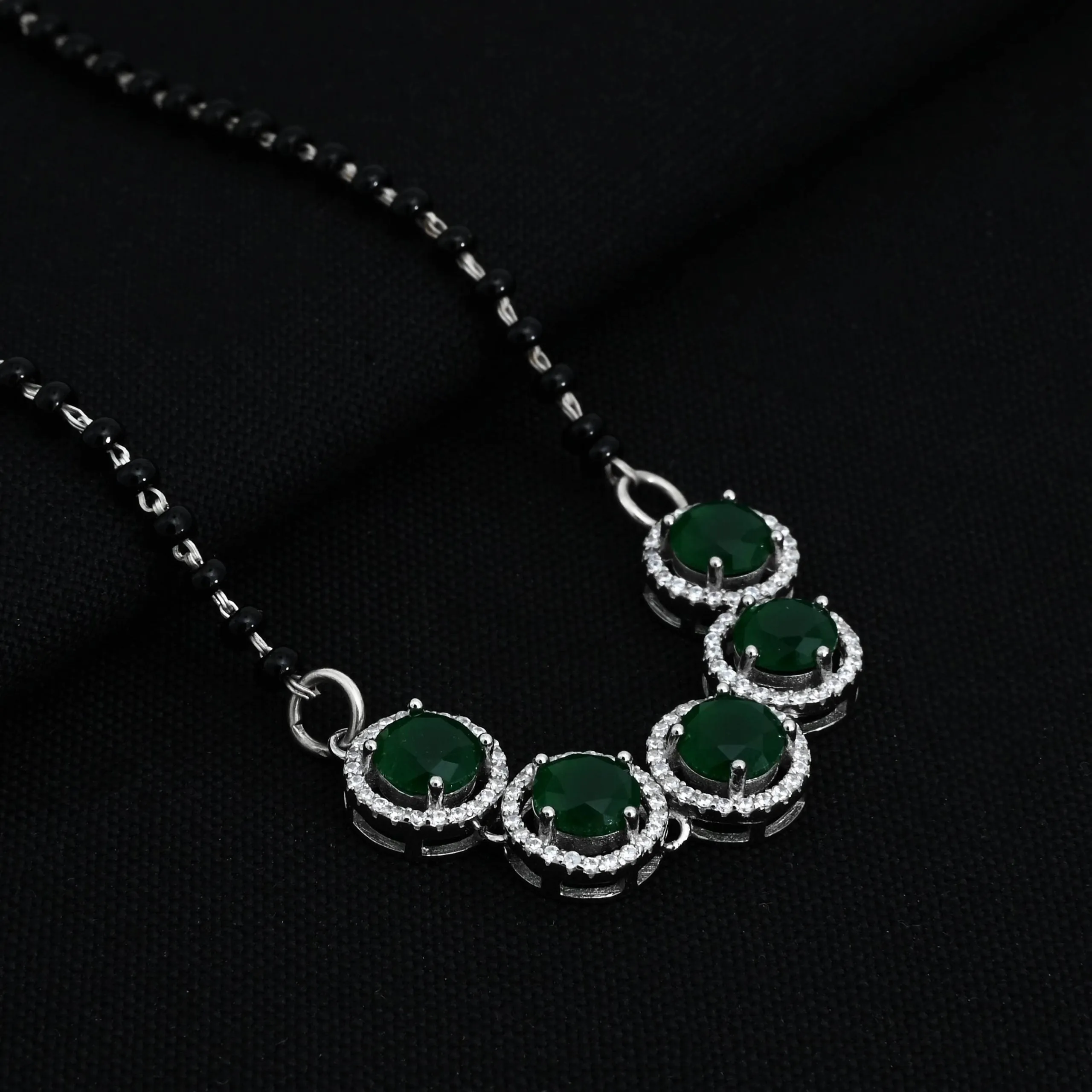 Sterling Silver Green Stone Mangalsutra for Women