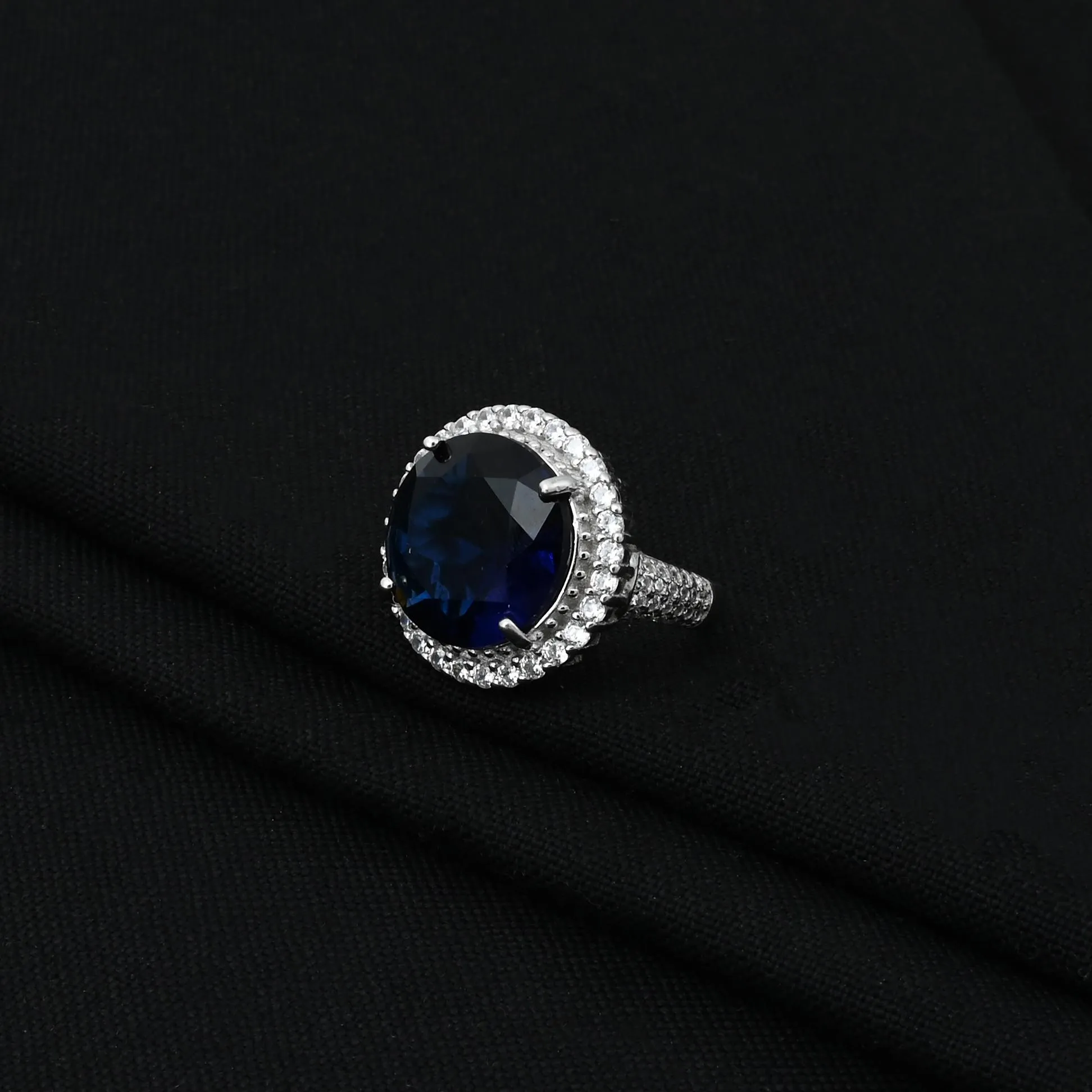 Sterling Silver Round Blue Simulated Sapphire Ring for Men