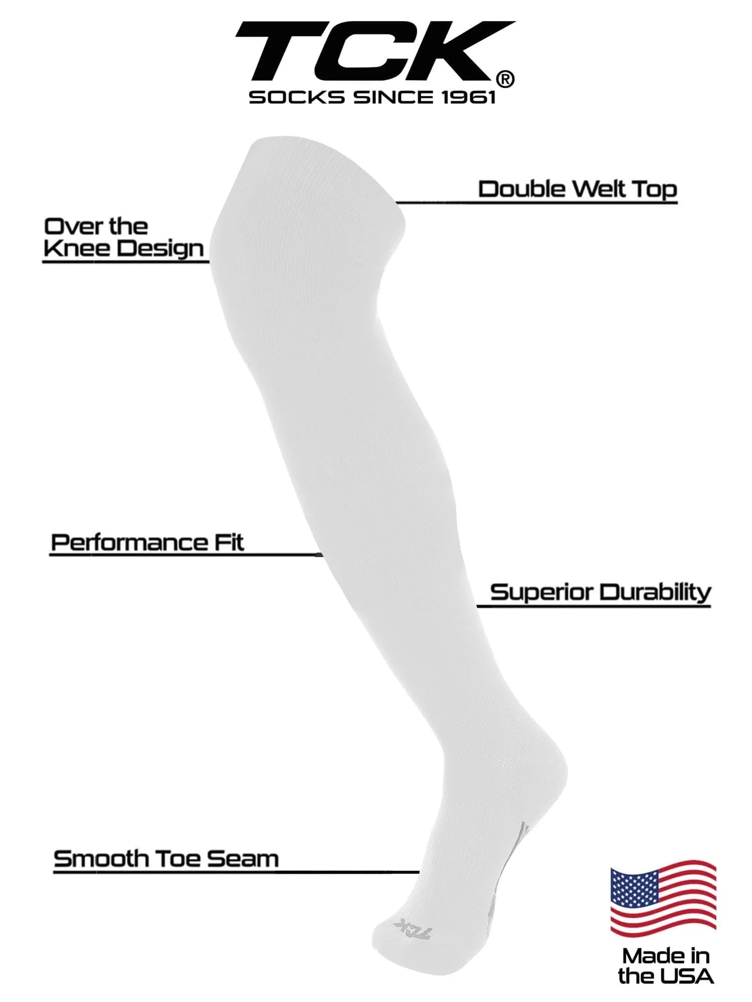 TCK Dugout Over the Knee Socks For Baseball, Softball, Football Solid Team Colors
