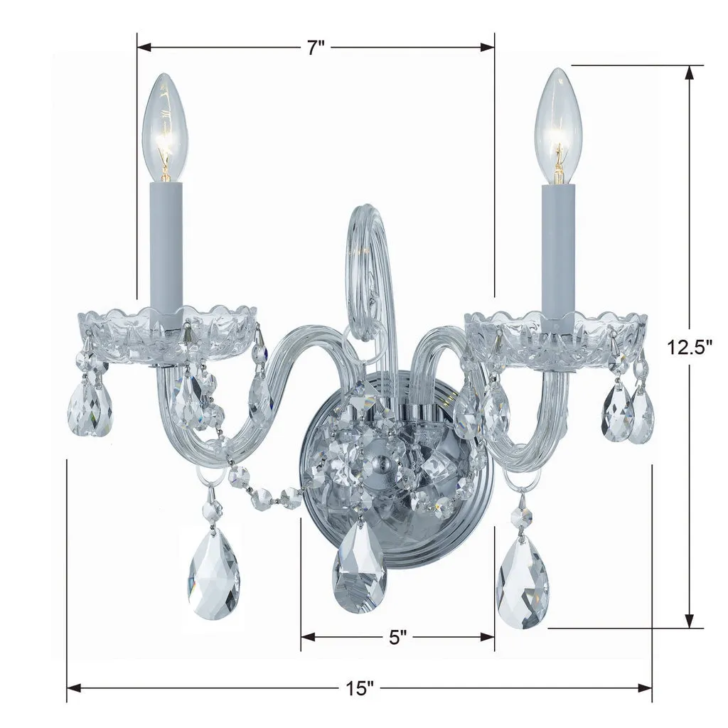 Traditional Crystal 2 Light Spectra Crystal Polished Chrome Sconce