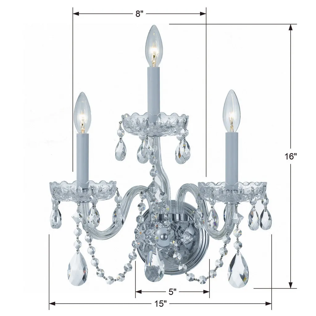Traditional Crystal 3 Light Swarovski Strass Polished Chrome Sconce