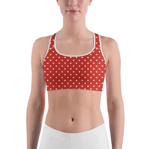 White Mini Hearts Red Sports Bra